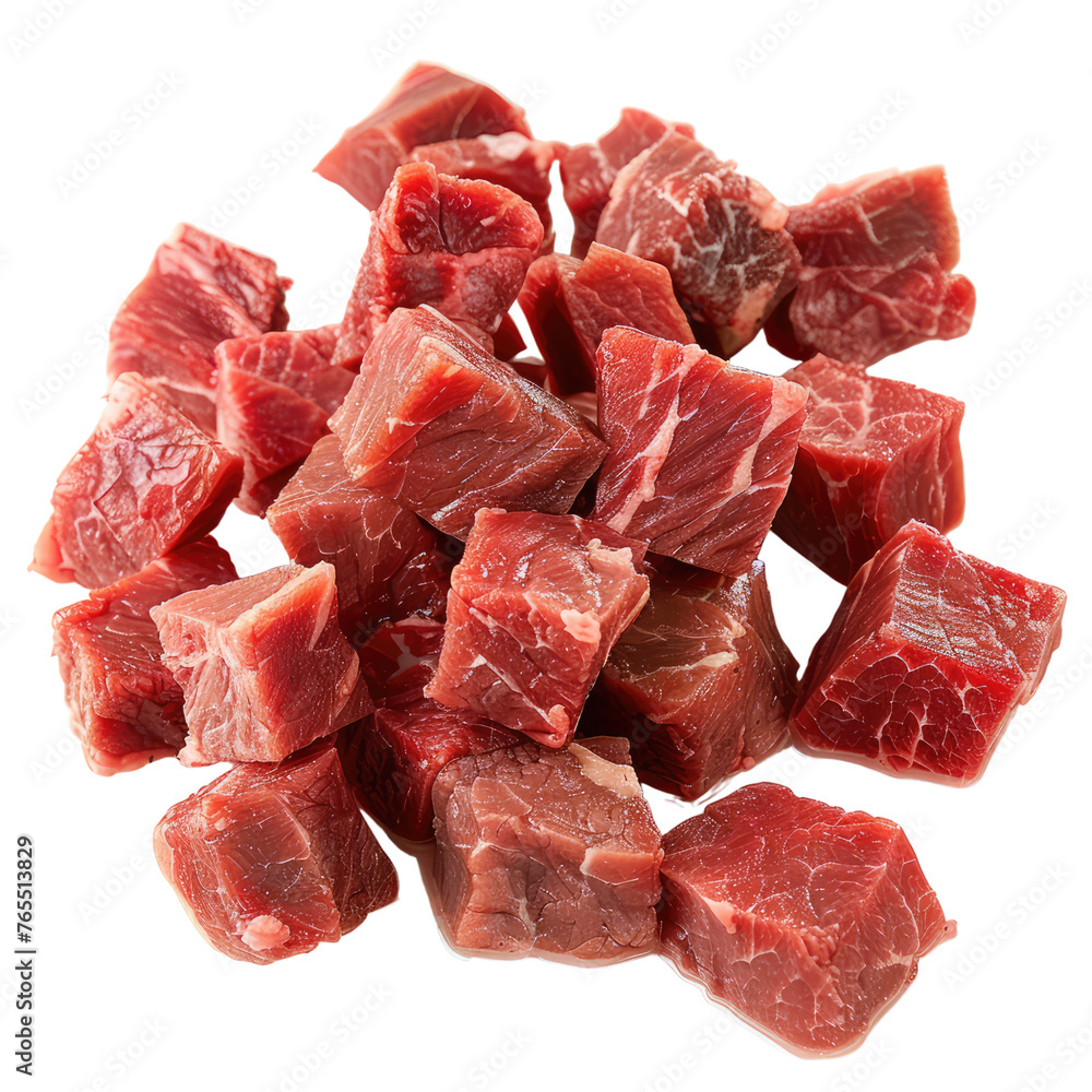 Piece of raw beef cubes isolated on transparent background Piece of raw beef cubes isolated on transparent background