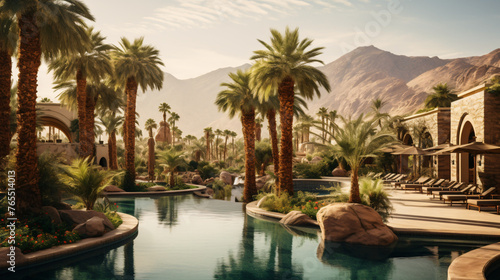 A magical oasis in the desert with palm trees  © Little