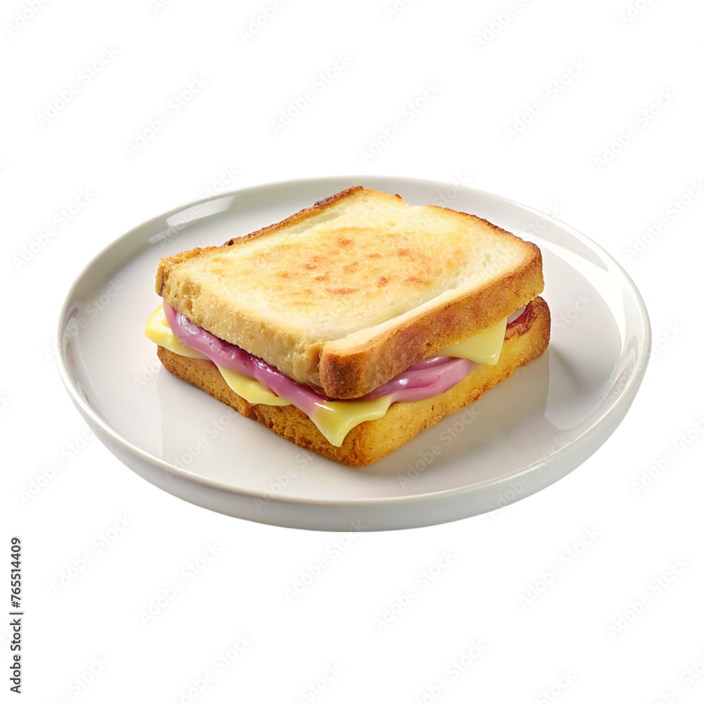 Sandwich croque monsieur on white plate. isolated on transparent background. Sandwich croque monsieur on white plate. isolated on transparent background.