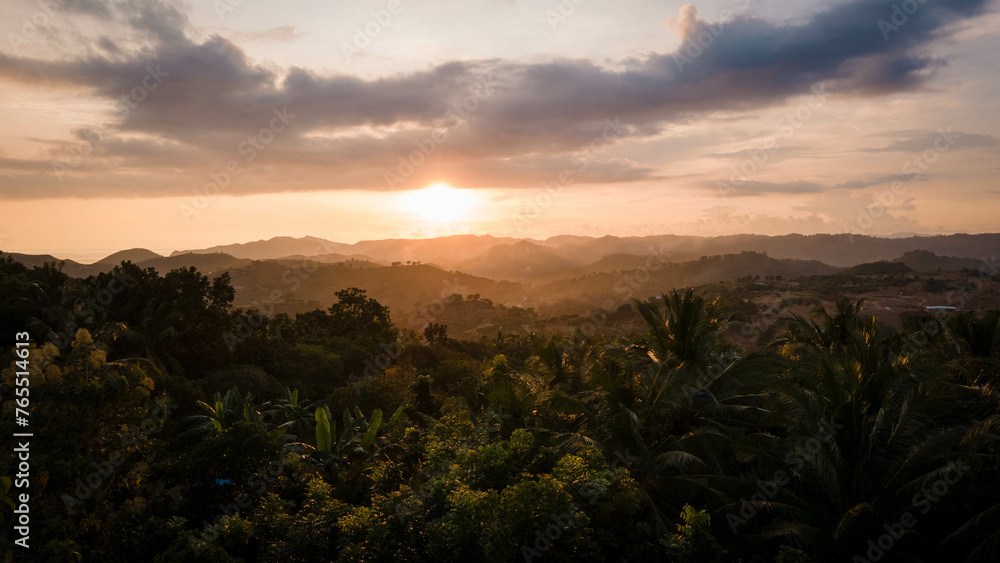 Indonesia's Lombok Island: Aerial Sunset Drone View Over Jungle