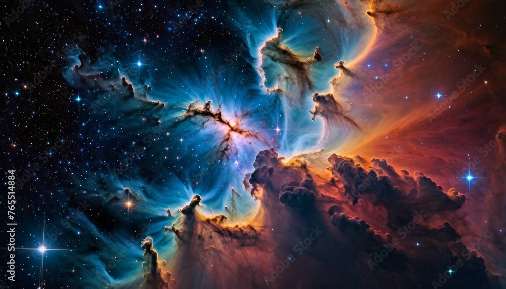 Fototapeta premium Glowing huge nebula with young stars. Space background. Stars of a planet and galaxy