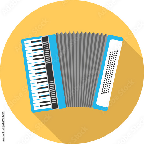 Accordion, accordion icon isolated on yellow background with shadow. Vector illustration.