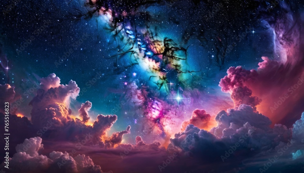 Nebula and stars in night sky web banner. Space background Nebula and stars in night sky web banner. Space background