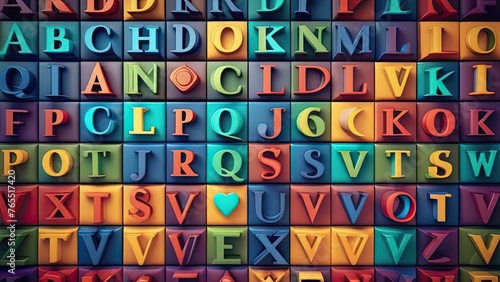Alphabet made of colorful wooden letters. Education concept. generative ai