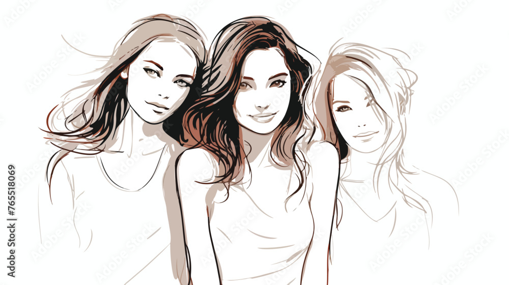 Vector on a white background line drawing girls
