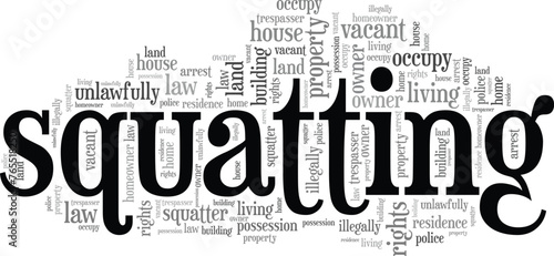 Squatting word cloud conceptual design isolated on white background.