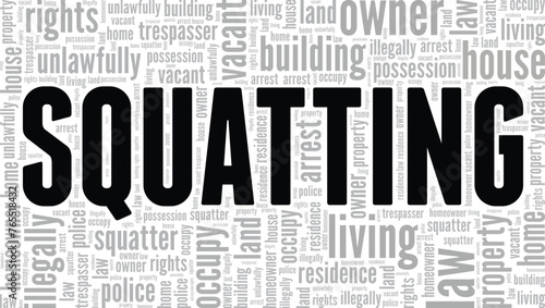 Squatting word cloud conceptual design isolated on white background.