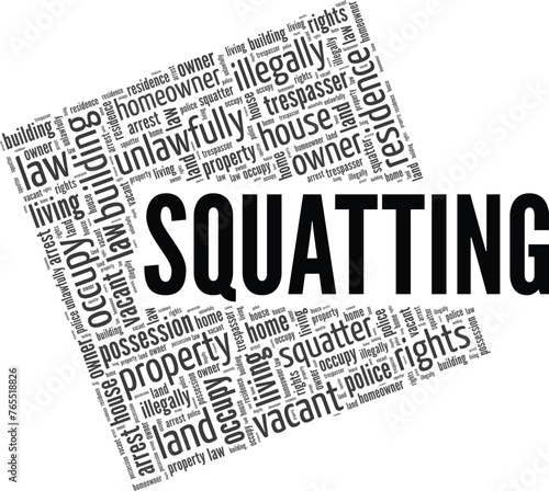 Squatting word cloud conceptual design isolated on white background.