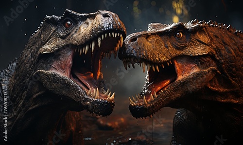 Two Dinosaurs Engaged in Battle
