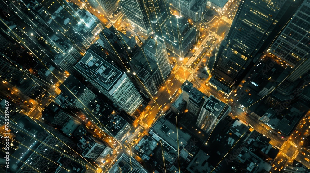 Urban Circuitry Aerial View of City Lights in the Night Technology and Connectivity Concept Urban Circuitry Aerial View of City Lights in the Night Technology and Connectivity Concept