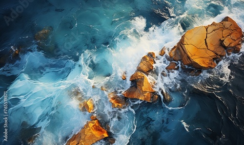 Aerial View of Ocean and Rocks