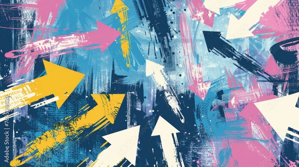 Fototapeta premium Dynamic Abstract Art with Bold Arrows in Vibrant Colors on Textured Background - AI generated