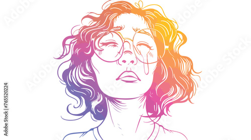 Warm gradient line drawing of a cartoon crying woman