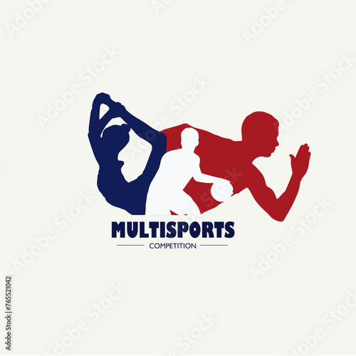 Athletes day. Multisports competition. Sports silhouettes blue white and red. Multisport. digital design and printing model. Copy space - Stock vector