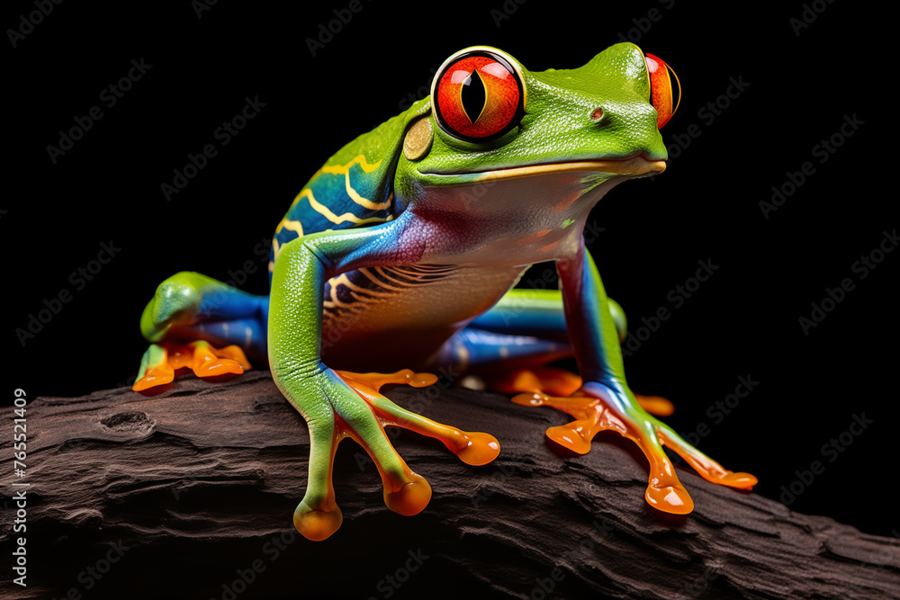 Obraz premium Red-Eyed Tree Frog (Litoria caerulea) - black background, art design