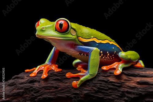 Red-Eyed Tree Frog (Litoria caerulea) - black background, art design