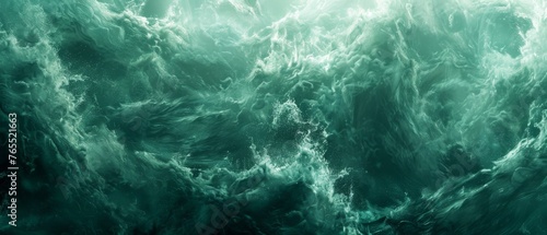  A vast expanse of water with numerous emerald-colored waves rising from depths, while the water's base is a deep shade of green