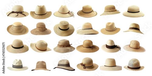 Set of beach hats on white background.