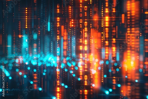 Wallpaper Mural Digital background featuring glowing binary code, orange and blue lights. Abstract digital art with numbers in the foreground Torontodigital.ca