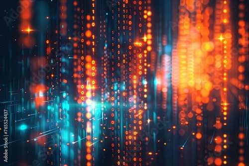 Wallpaper Mural Digital background featuring glowing binary code, orange and blue lights. Abstract digital art with numbers in the foreground Torontodigital.ca