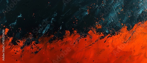  A painting featuring vibrant orange and black hues set against a black and orange backdrop, adorned with numerous droplets of water at its base