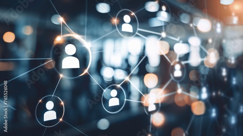 Corporate Network and Leadership Concept with Illuminated Human Icons in a Business Environment - AI generated