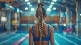 Focused female gymnast preparing for training in gym