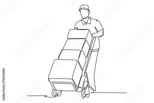 Happy the courier is working pushing the package to be delivered. office employees work. Work and business minimalist concept. Lifestyle at city. Work life balance.