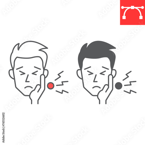 Toothache line and glyph icon, body pain and human disease, tooth pain vector icon, vector graphics, editable stroke outline sign, eps 10.