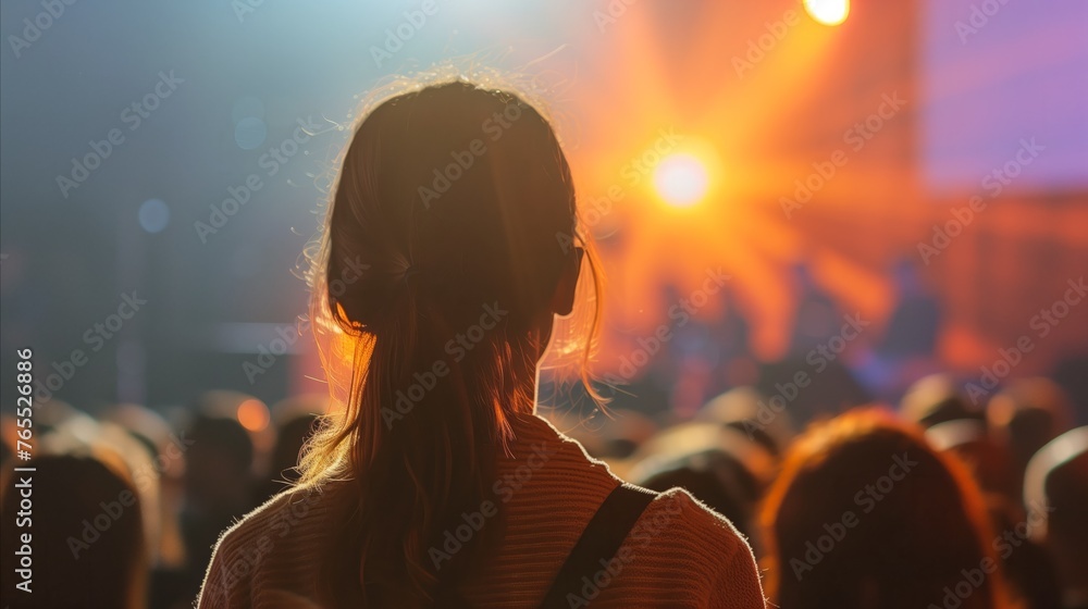 Woman enjoying live music at a vibrant concert venue