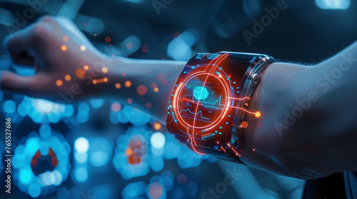 Witness the integration of nanoscale biosensors into wearable devices, allowing for real-time monitoring of vital signs and early detection of health issues, 