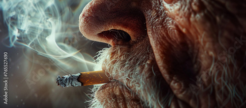 old man mouth smoking cigarette, AI Generative.