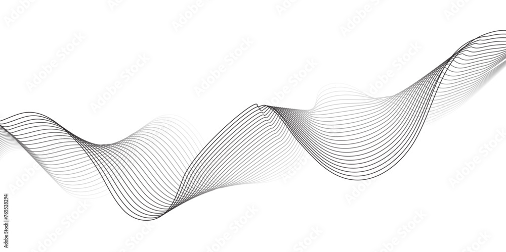 White wave curve lines banner background design. Abstract soft wave lines dynamic flowing gray light isolated background. Vector Illustration of the gray pattern of lines. Black stripes on white.