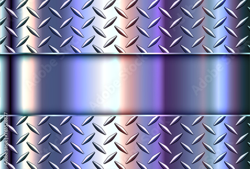 Metallic shiny iridescence background with technology diamond plate pattern, steel metal lustrous texture.
