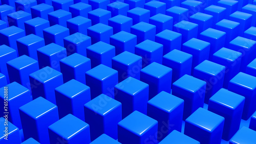 Blue cuboid geometric background, perspective pattern wallpaper 3d illustration.