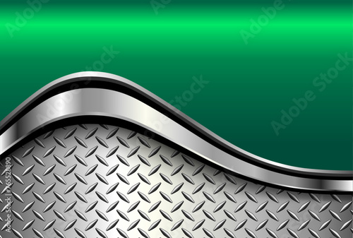 Silver green metal background, 3D polished chrome metallic and shiny diamond plate texture.