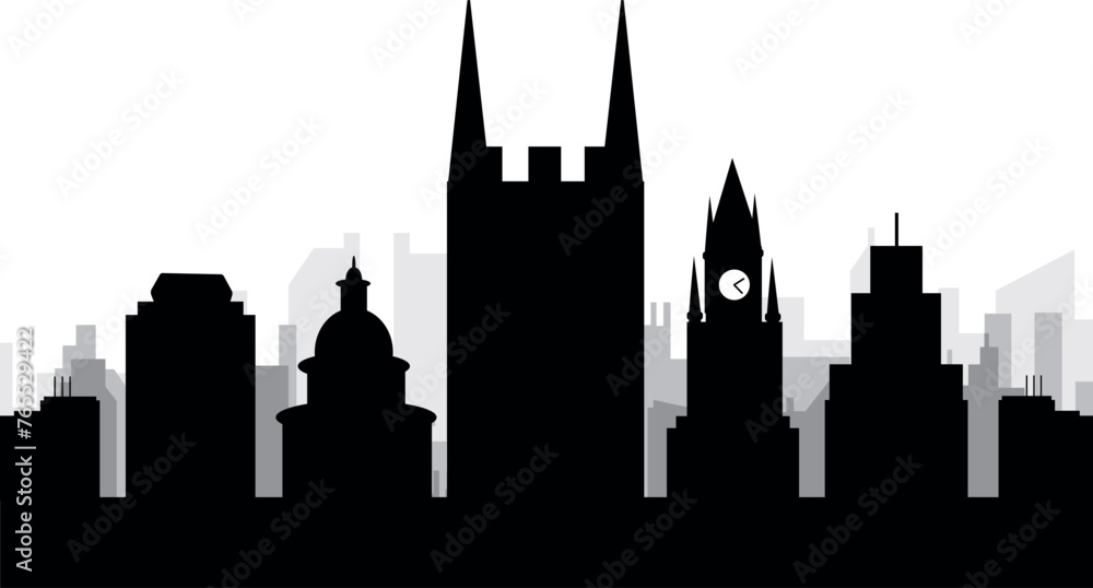 Black cityscape skyline panorama with gray misty city buildings background of DERBY, UNITED KINGDOM