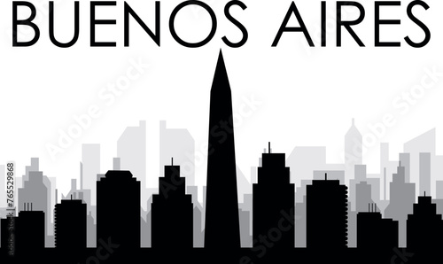 Black cityscape skyline panorama with gray misty city buildings background of BUENOS AIRES, ARGENTINA