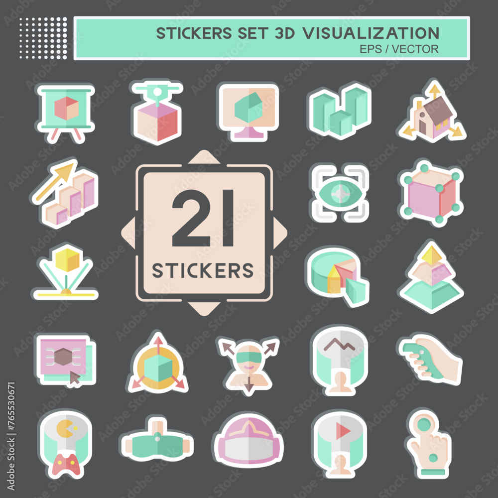 Sticker Set 3D Visualization. related to 3D Visualization symbol. simple design editable. simple illustration Sticker Set 3D Visualization. related to 3D Visualization symbol. simple design editable. simple illustration