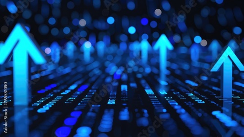 Innovative Technology and Progress: Abstract 3D Arrows Moving Forward on Digital Surface - AI generated