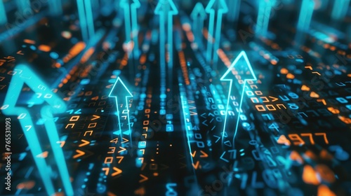 Innovative Technology and Progress: Abstract 3D Arrows Moving Forward on Digital Surface - AI generated