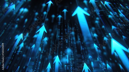 Innovative Technology and Progress: Abstract 3D Arrows Moving Forward on Digital Surface - AI generated