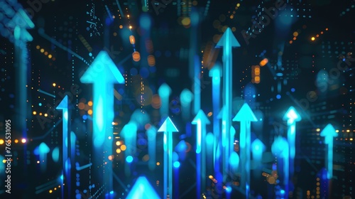 Innovative Technology and Progress: Abstract 3D Arrows Moving Forward on Digital Surface - AI generated