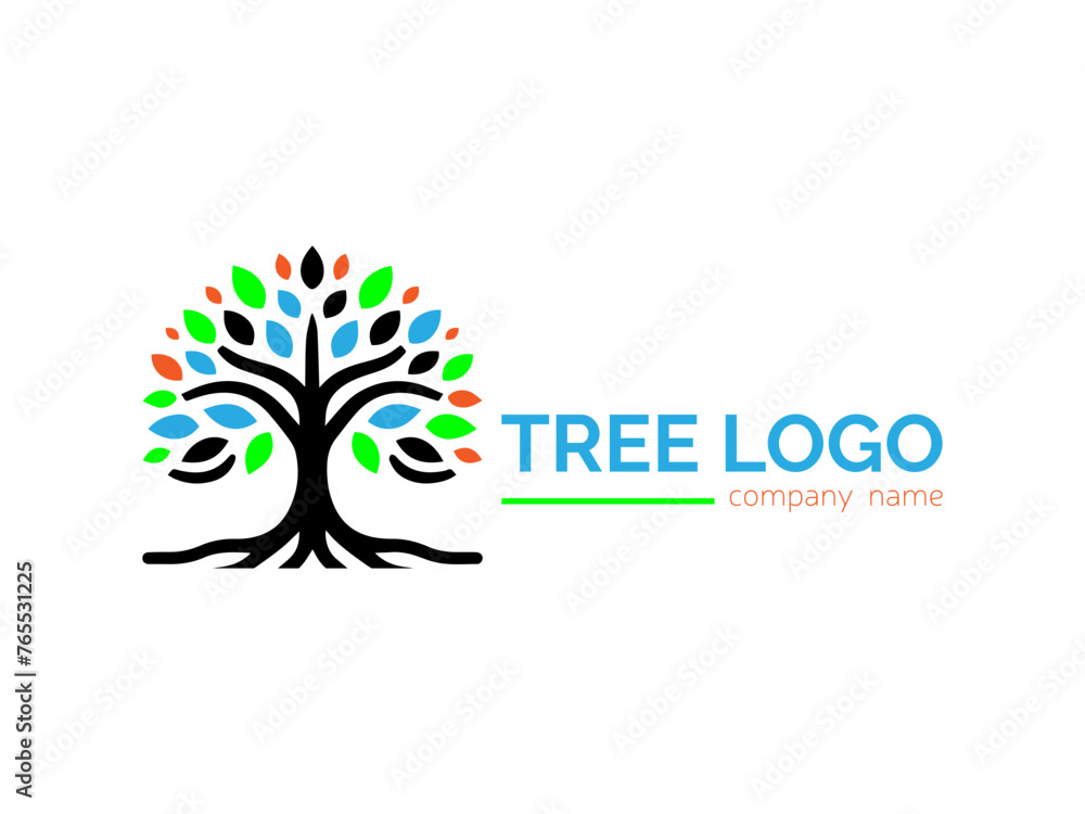 Obraz premium Tree shape logo template,Flat design family tree silhouette,Green eco tree,Hand drawn tree life in brown shades,