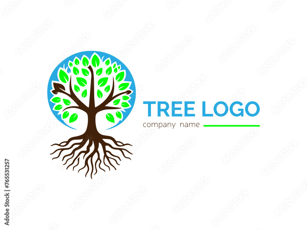 Obraz premium Tree shape logo template,Flat design family tree silhouette,Green eco tree,Hand drawn tree life in brown shades,