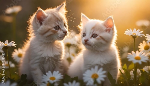 A Whimsical Kitten or cat floral realistic photo ai generated