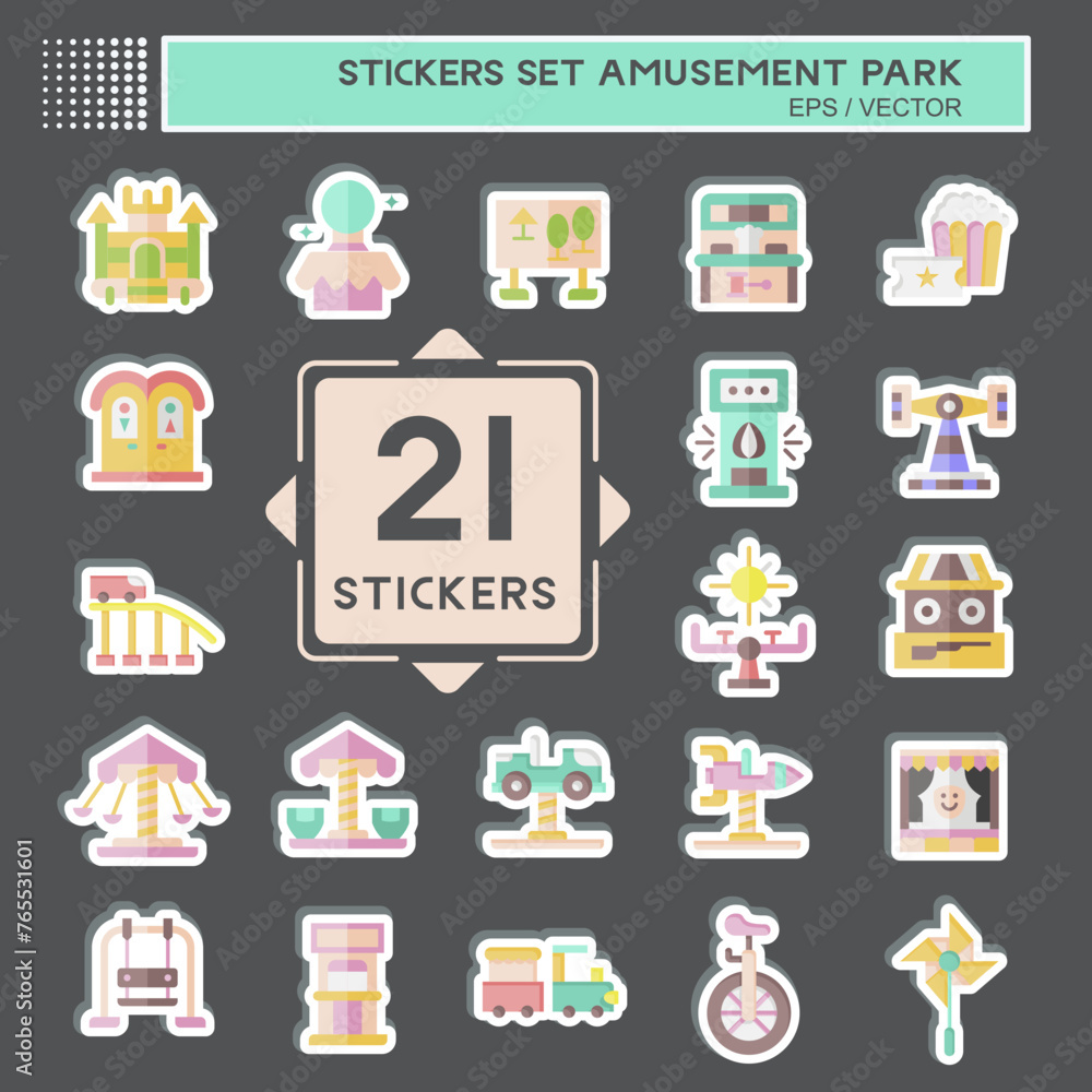 Sticker Set Amusement Park. related to Circus symbol. glyph style. simple design editable. simple illustration Sticker Set Amusement Park. related to Circus symbol. glyph style. simple design editable. simple illustration