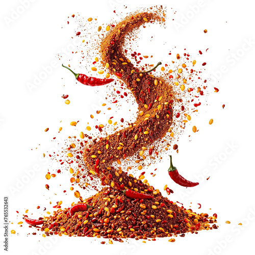 Fototapeta Naklejka Na Ścianę i Meble -  Hot Spicy Chili Pepper Powder curly splash in middle of air