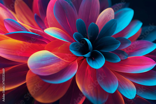 Abstract neon blue red petals