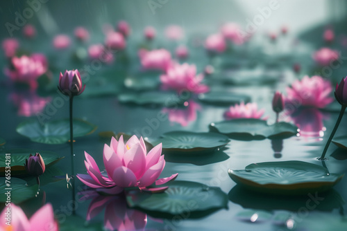 Water lilies bloom in a lake.AI generated